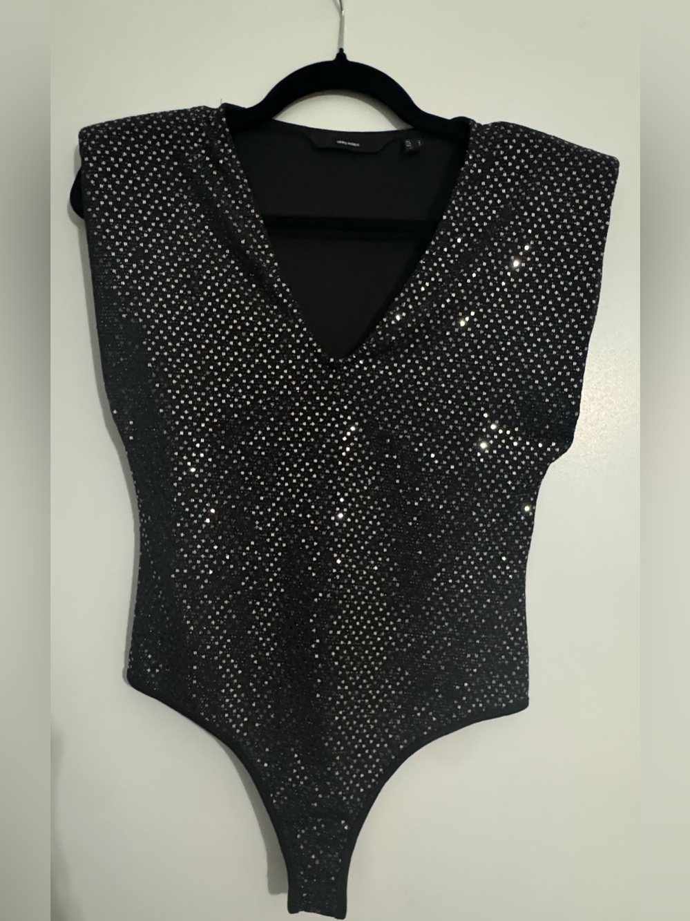 Vero Moda Black Rhinestone Bodysuit Size S | Glam Going Out Party Top